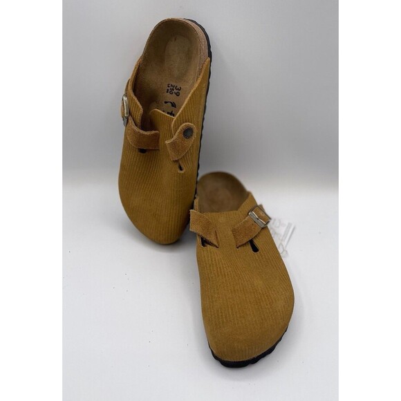 Birkenstock Clogs Boston Unisex Cork Brown Suede Embossed Comfy EU 39 US 8 New - Picture 7 of 9
